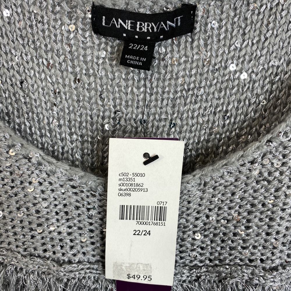 Lane Bryant Silver Fringe Tank Plus Size 22W Metallic Knit Top Sleeveless Silver - Picture 3 of 7